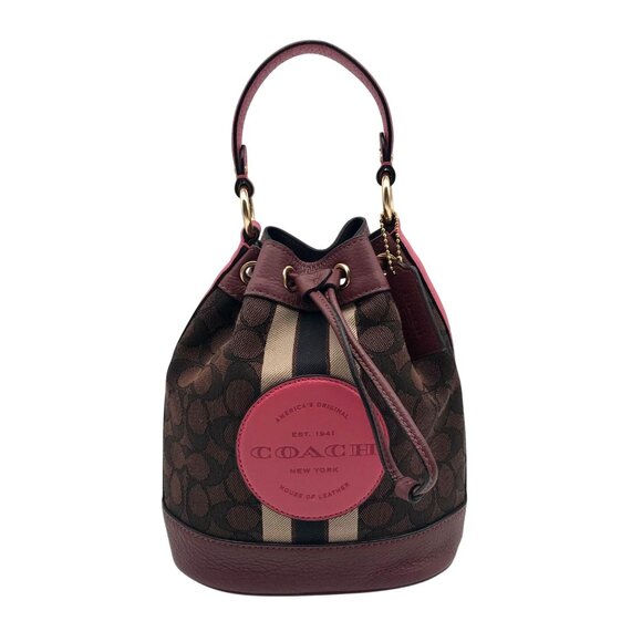 Coach Brown & Purple Signature Jacquard Dempsey Bucket Bag 19 C7084 - Picture 1 of 11